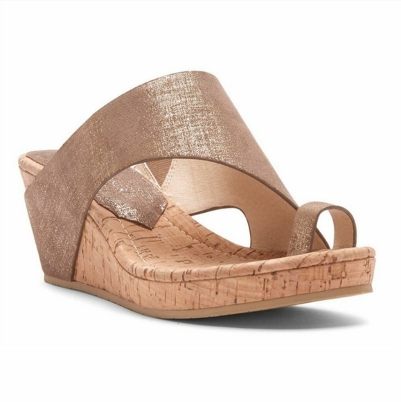 Donald Pliner Gyer Cork Wedge Platform Sandals Toe Ring Champaign Tan Size 8 - Picture 3 of 14